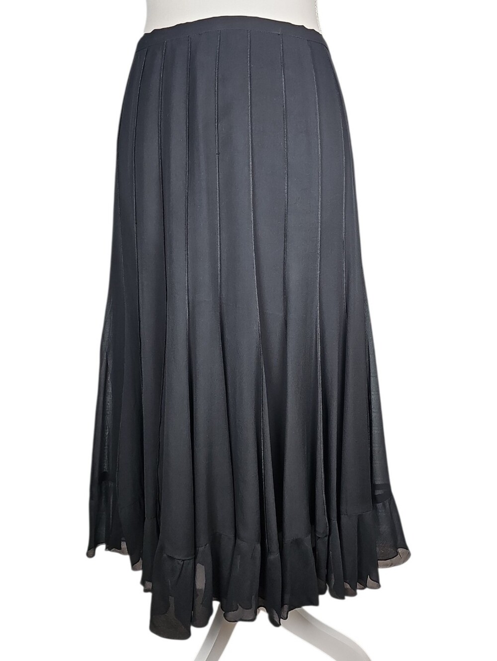 Rickie Freeman‎ Teri Jon Black 100% Silk Pleated Flouncy Midi Skirt Women Size 8